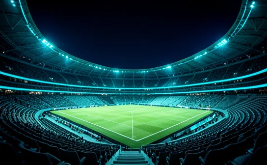 Stadion olahraga dengan pencahayaan neon cyan