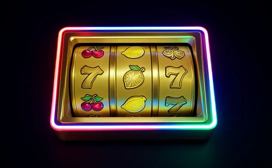 Gulungan slot keemasan dengan pencahayaan neon
